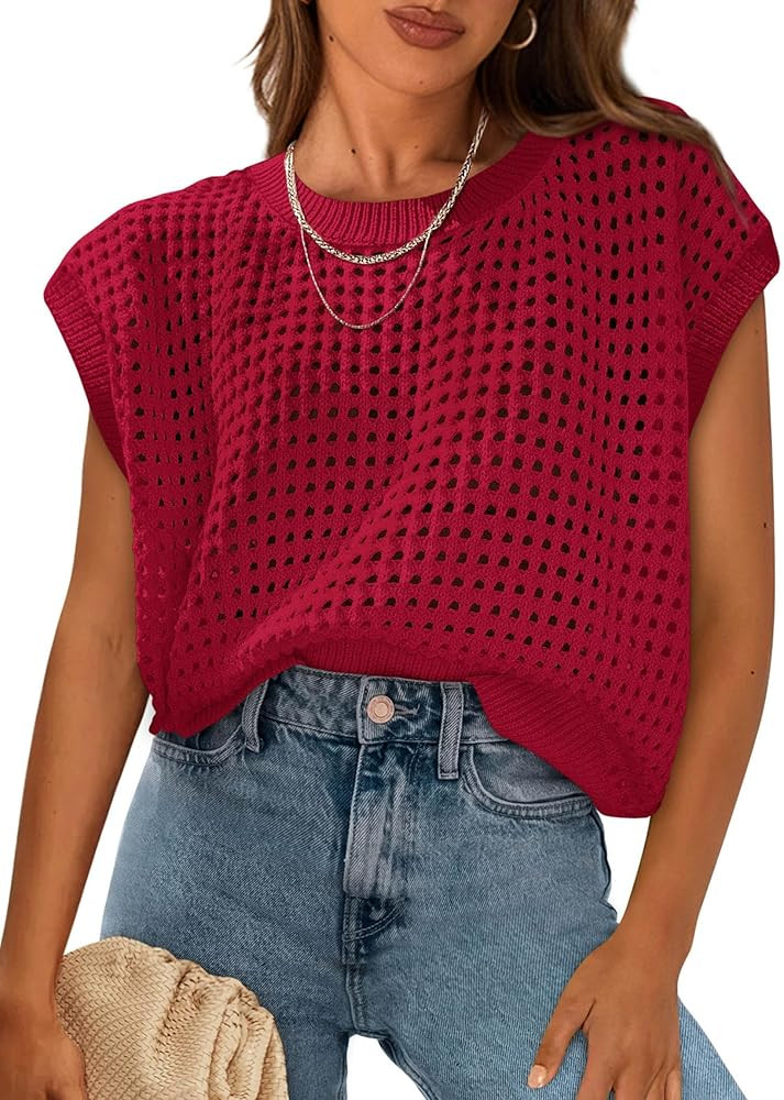 PRETTYGARDEN Womens Spring Tops 2026 Summer Shirts Crochet Cap Sleeve Sweater Pullover Cute Beach... | Amazon (US)