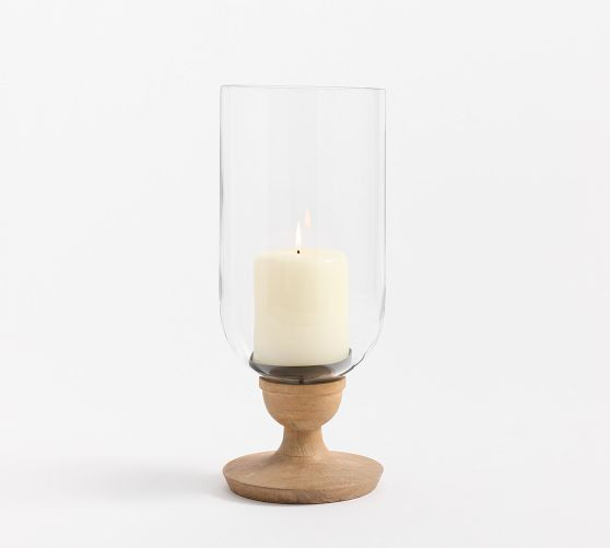 Kadence Turned Wood Hurricane Candleholders | Pottery Barn (US)
