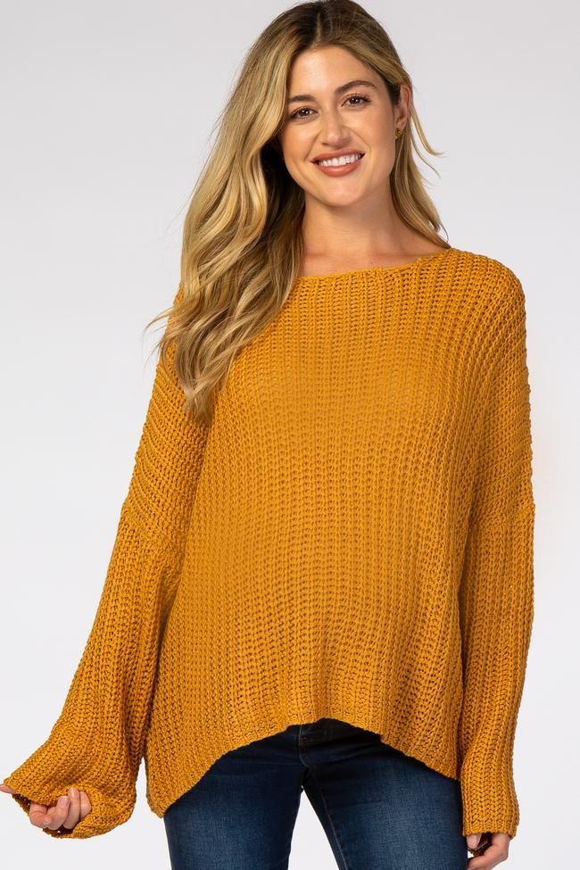 Yellow Chunky Knit Boat Neck Maternity Sweater | PinkBlush Maternity