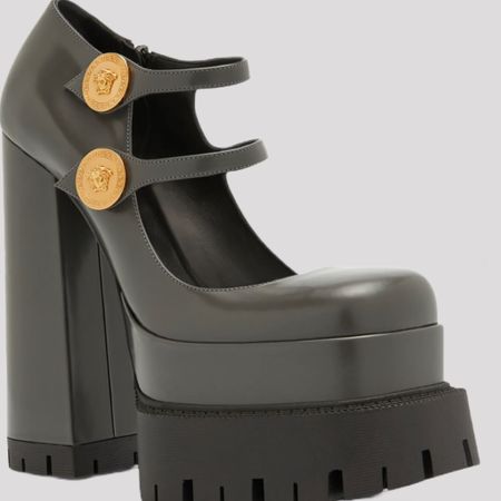 Versace calf leather platform pumps 
Features Medusa head plaque at the vamp straps
6.50 in / 165 mm anchored by a double platform and striking block heel
Round toe
Dual adjustable Mary Jane buckles
Leather/Rubber outsole
Tone-on-tone sole
Made in Italy

#LTKworkwear #LTKshoecrush #LTKsalealert