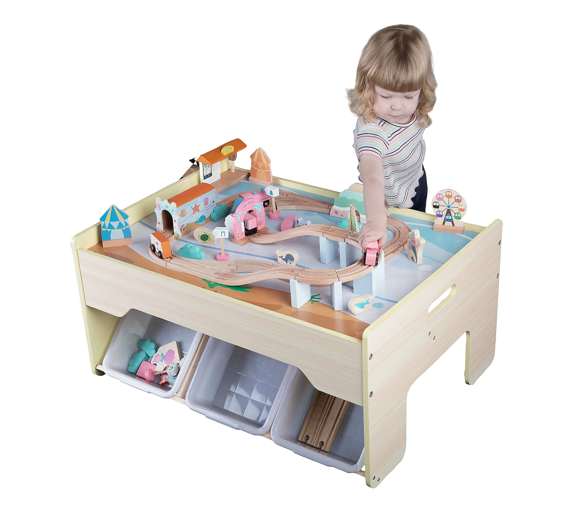 Hey Play Wooden Train Set Table | QVC