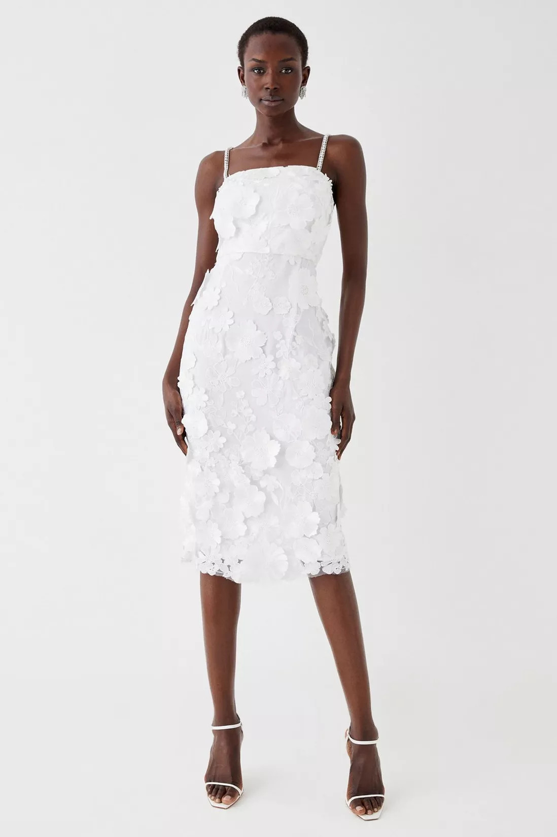 Premium 3d Floral Midi Dress With Jewelled Straps | Debenhams UK