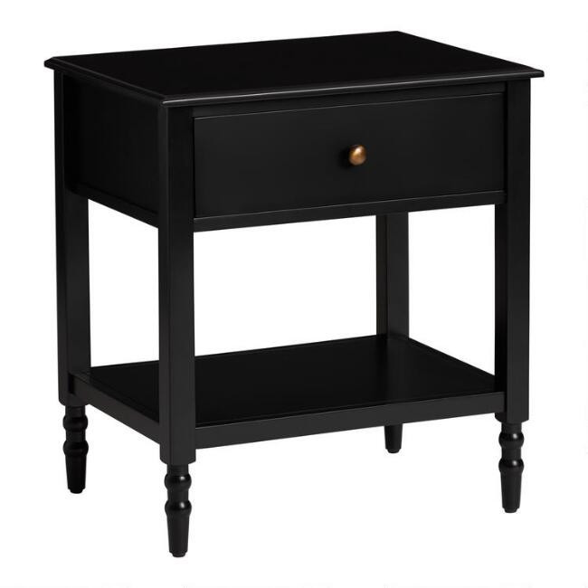 Black Wood Cottage Nightstand With Drawer | World Market