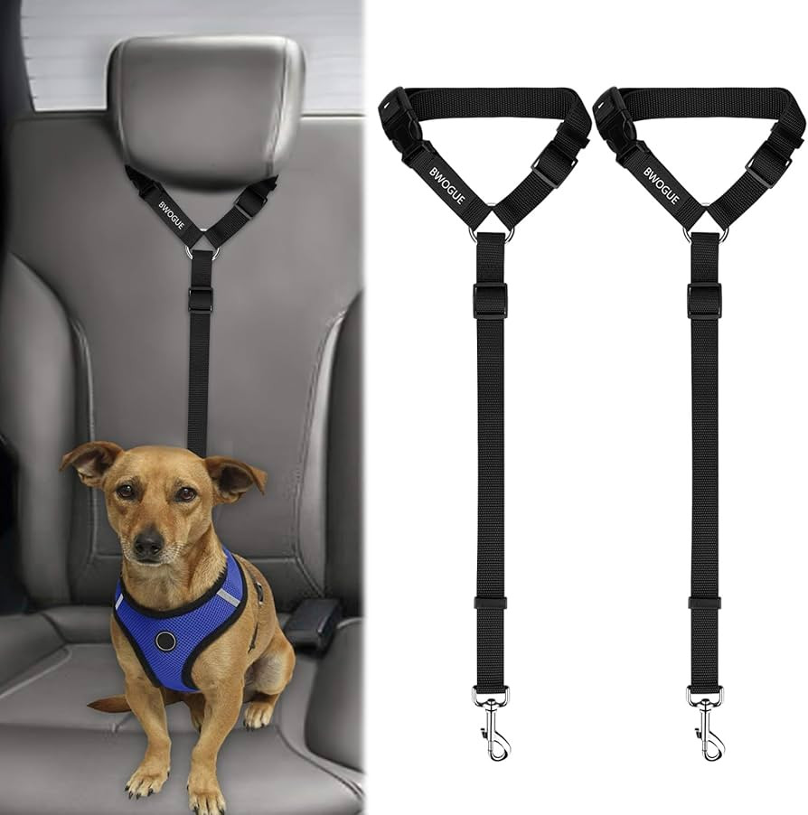 BWOGUE 2 Packs Dog Cat Safety Seat Belt Strap Car Headrest Restraint Adjustable Nylon Fabric Dog ... | Amazon (US)