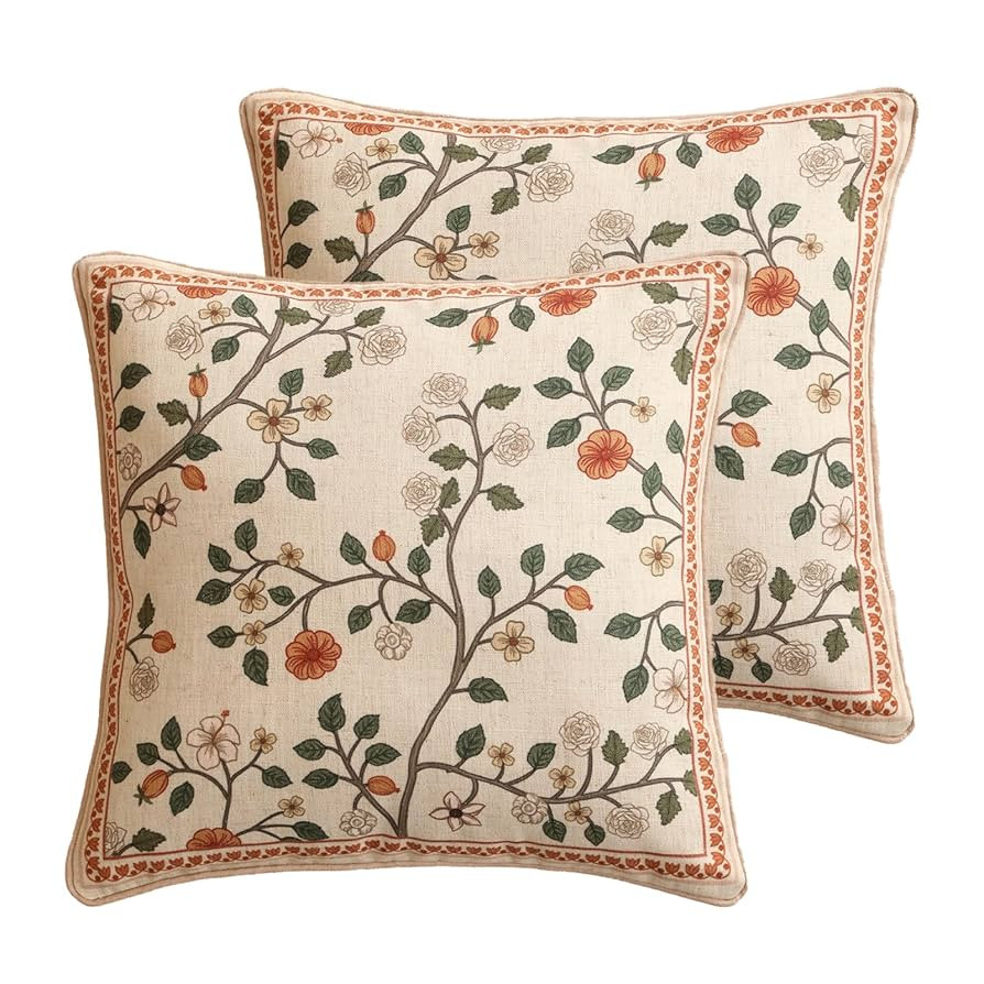 Design Linen Classic Throw Pillow Covers 18"x18" Pack of 2, French Farmhouse Square Cushion Cover... | Amazon (US)