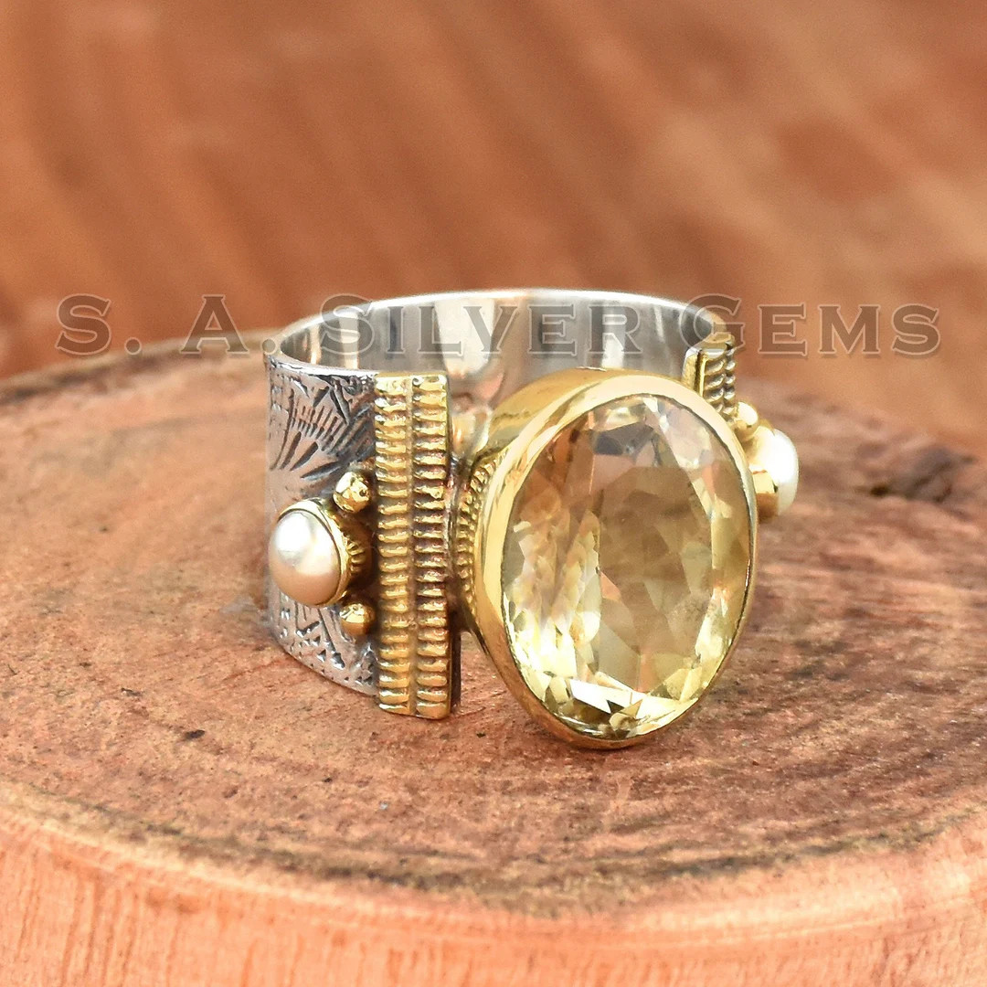 Citrine & Pearl Ring: Handmade 925 Sterling Silver Flower Ring | Etsy (US)