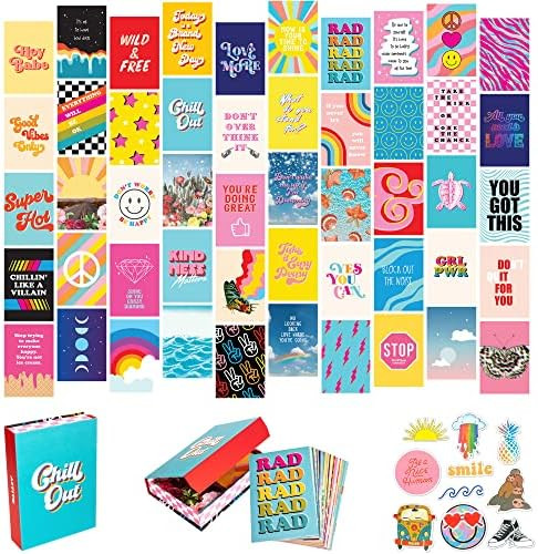 Bright Retro Wall Collage Kit Aesthetic Pictures 50 set 4x6, Colorful Indie Y2K Wall Decor for Te... | Amazon (US)