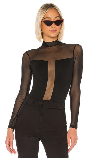 Sunnie Mock Neck Bodysuit in Black | Revolve Clothing (Global)