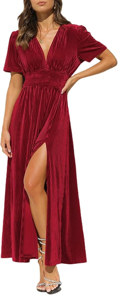 Women's Velvet Maxi Dress Formal Dresses for Wedding Guest Dress | Amazon (US)