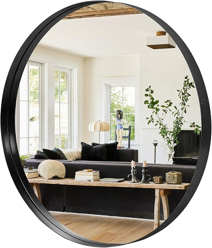 NeuType Round Mirror 28inch Circle Wall Mirror Metal Framed Wall Mirror Large Hanging Decorative ... | Amazon (US)