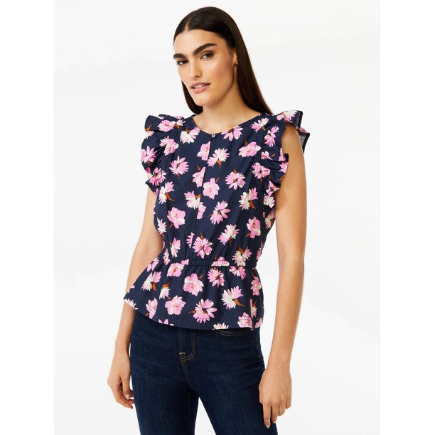 Free Assembly Women's Sleeveless Ruffle Poplin Top - Walmart.com | Walmart (US)