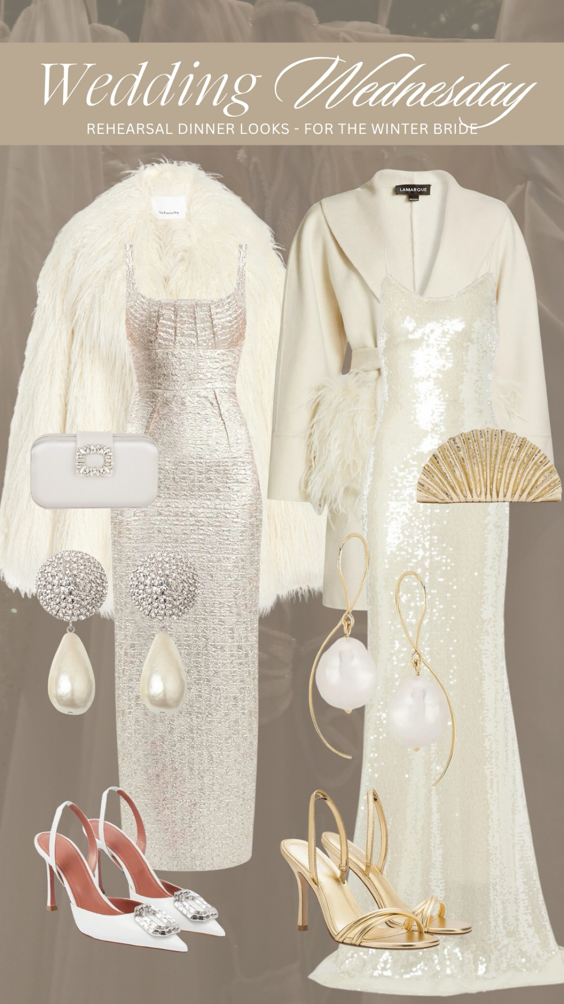 Rehearsal dinner outfit ideas 🤍 love ivory & metallic pieces for winter weddings - included some looks for less! 

#LTKParties #LTKStyleTip #LTKWedding