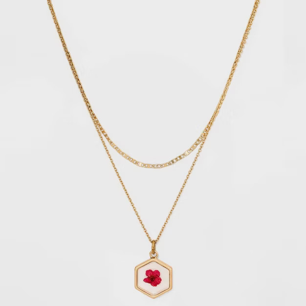 Bella Uno Bellissima Gold Plated Pressed Cherry Blossom Flower Pendant Necklace - Gold | Target