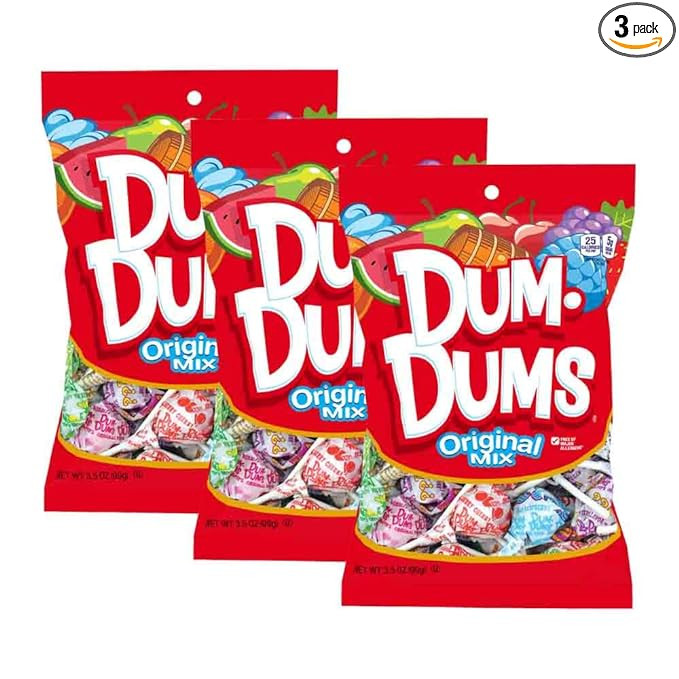 Dum Dums Lollipops Hard Candy Suckers 3.5 Oz. Bag, 3-Pack, 42 Pops Total (Original Mix) | Amazon (US)