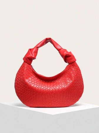Woven-Like Textured Single-Colored Tote With Pleats, Knots Design Suitable For Women's Everyday &... | SHEIN
