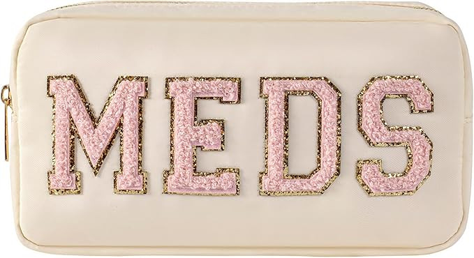 uekeboag Personalized Chenille Letter Patch MEDS Bag,Cute Nylon Drug Medicine Travel Makeup Bag w... | Amazon (US)