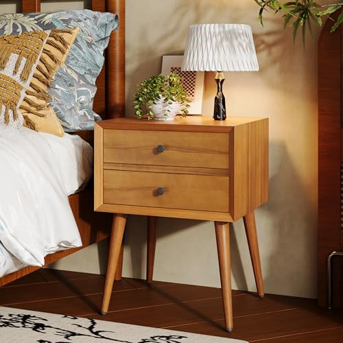 Christopher Knight Home Mid-Century Nightstand, Pine Wood and MDF Nightstand Side Table, Accent Bedside End Table with Pine Wood Legs for Bedroom, Dorm and Small Spaces, Natural Brown | Amazon (US)