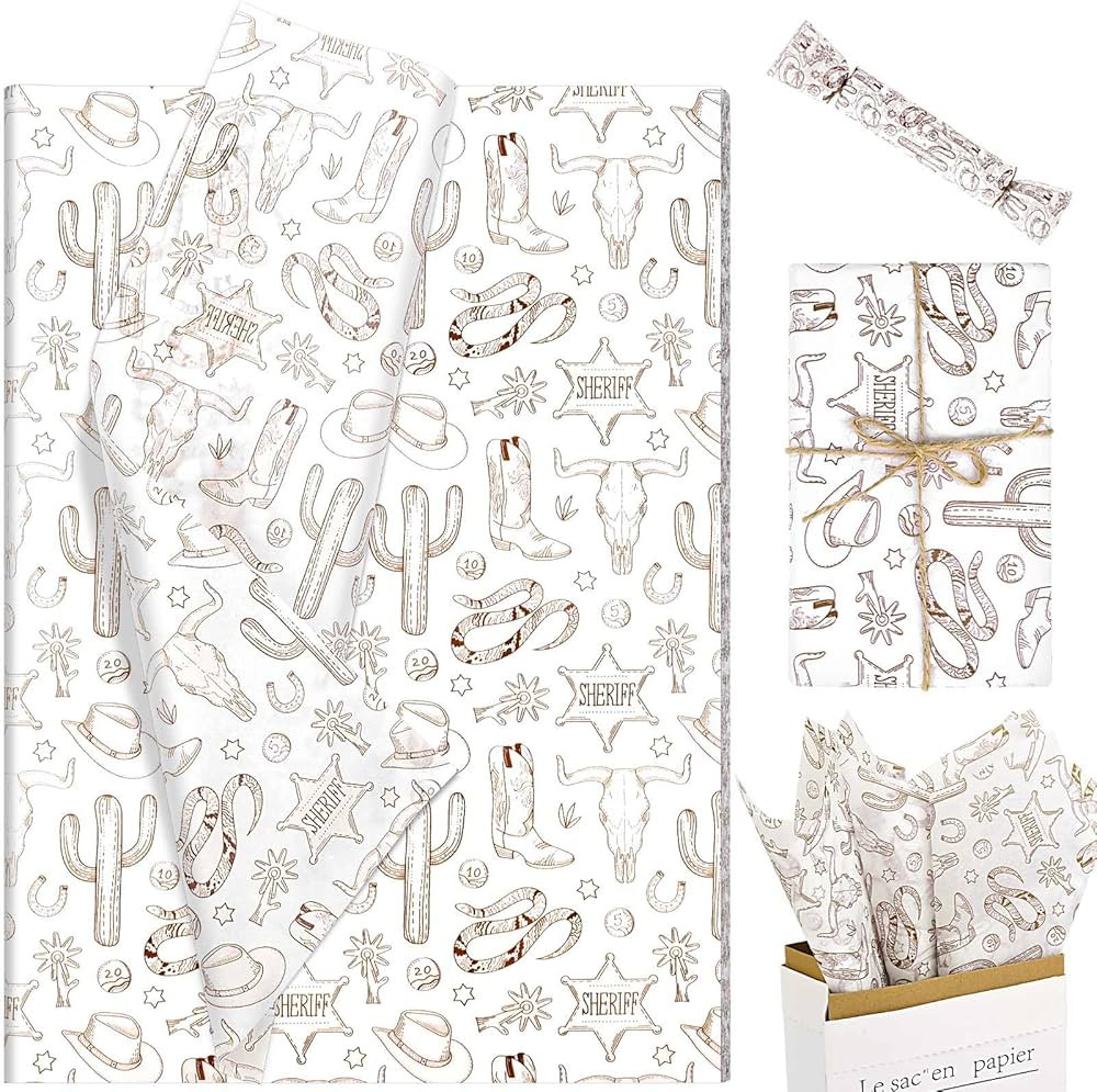 100Pcs 20 × 14 Inches Western Tissue Paper for Gift Bags Cowboy Boots Hat Cactus Printed Tissue ... | Amazon (US)