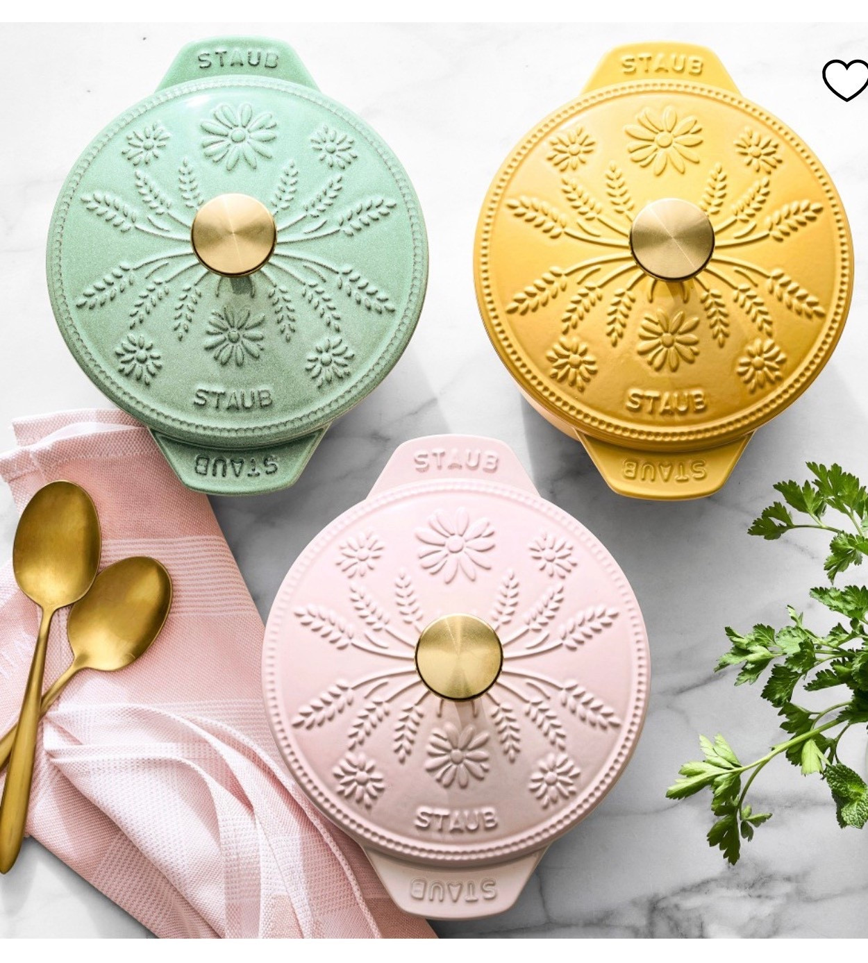 Staub Enameled Cast Iron Floral Petite French Oven, 1 1/2-Qt.

Staub petite French oven is versatile enough for making creamy oatmeal, steaming fluffy rice and simmering soups on the stovetop. Beautiful botanical motifs adorn the lid, while convenient cast-iron handles add easy transport.

#LTKfoodie #LTKmomlife #LTKHome