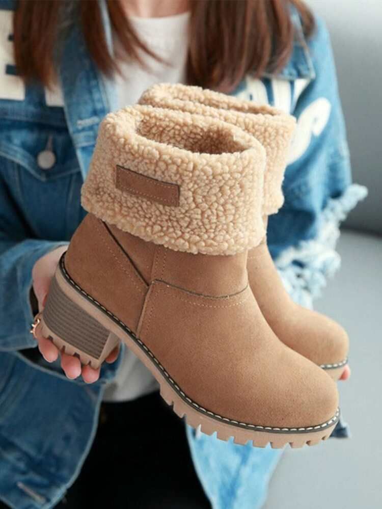 Suedette Chunky Heeled Snow Boots | SHEIN
