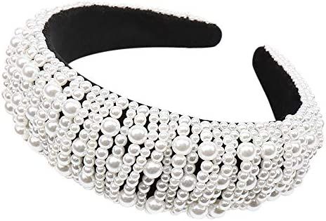 Faux Pearl Headband for Women Girl - 1PSC Twisted Faux Pearl Velvet Hairband Cross Knot Turban Ha... | Amazon (US)