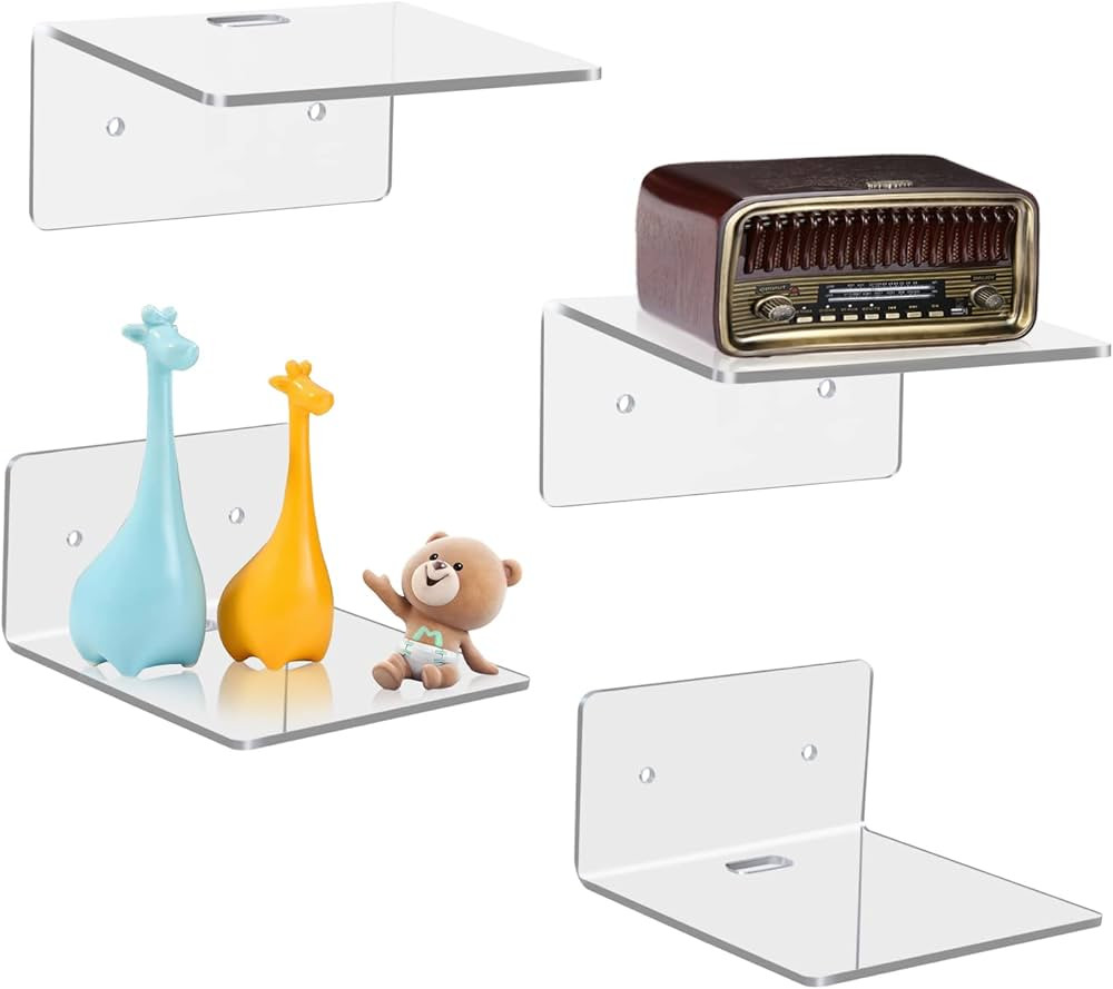 4 Pack Small Wall Shelf, 4'' Acrylic Wall Shelves Display Ledges for Storage & Decoration, Small ... | Amazon (US)