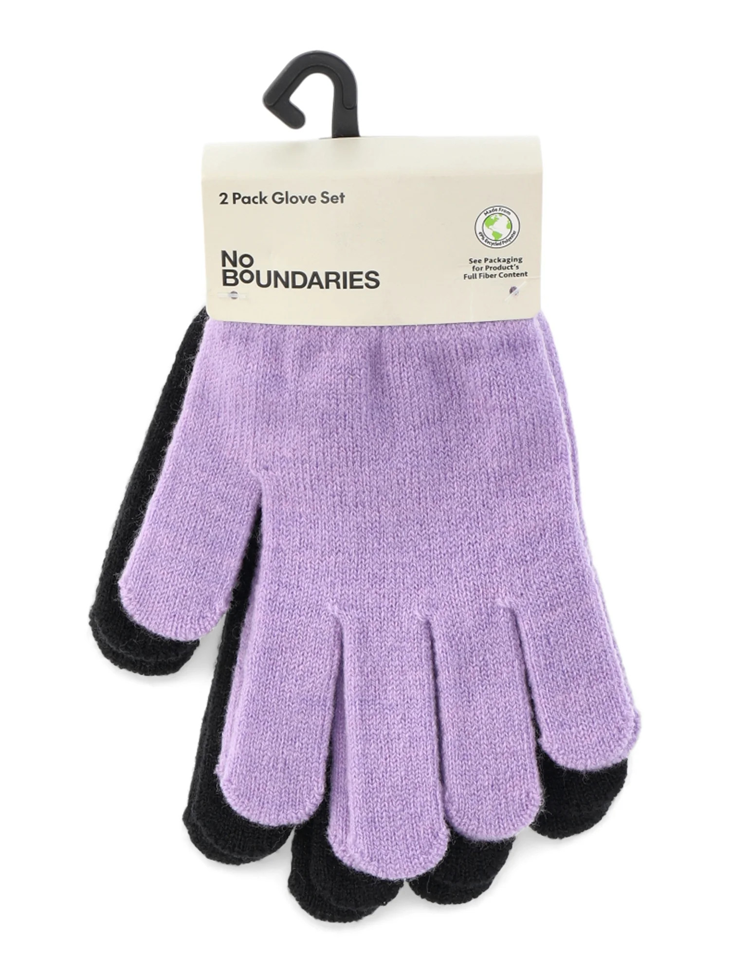 No Boundaries Women's Knit Winter Gloves 2-Pack, Purple Plumeria | Walmart (US)