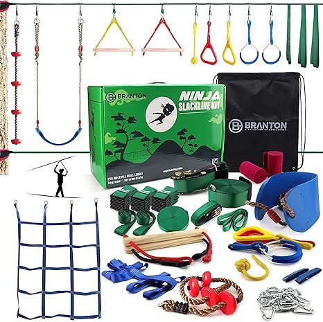 B BRANTON Ninja Warrior Obstacle Course for Kids - 2X50FT Ninja Slackline with Most Complete Acce... | Amazon (US)