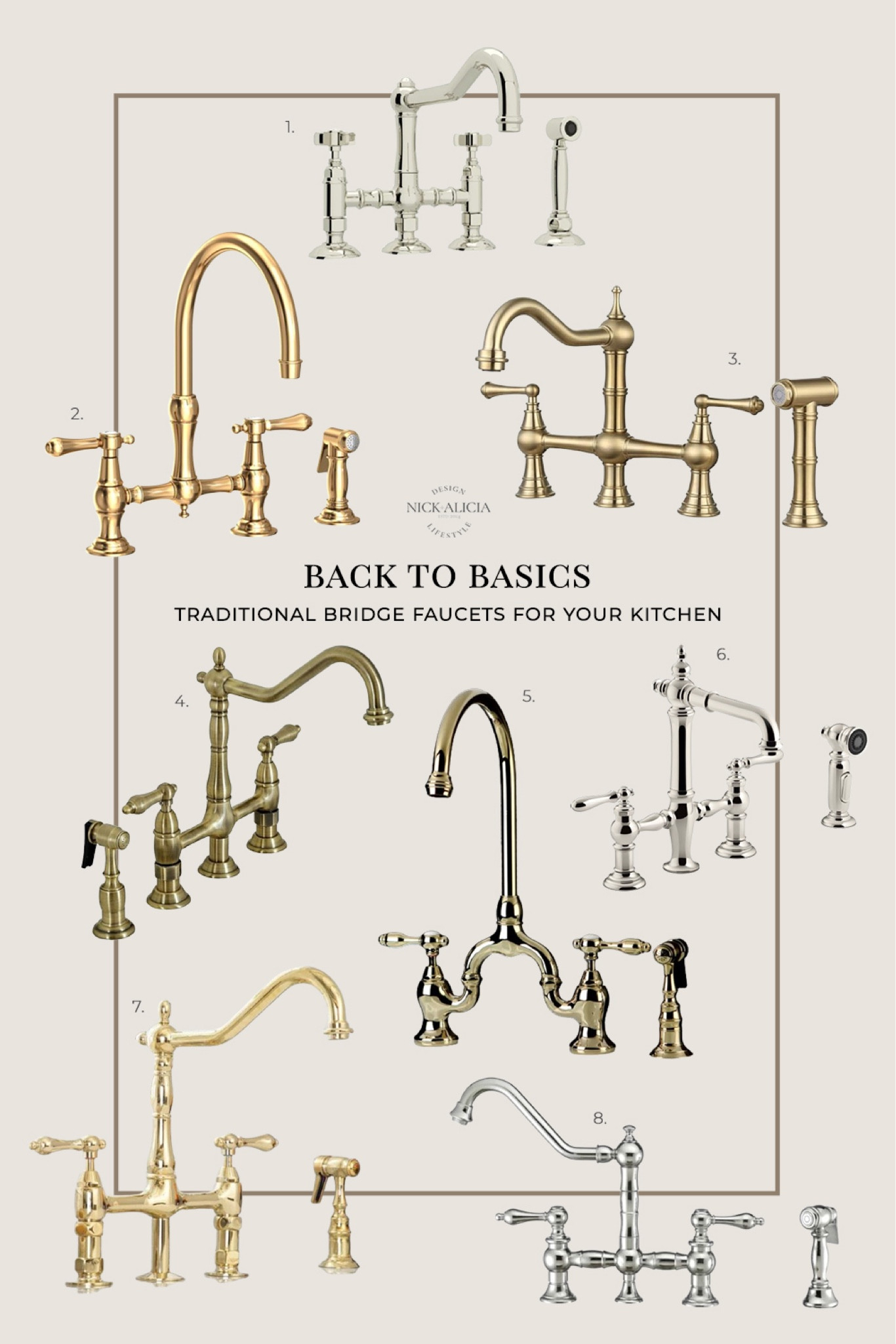 Traditional bridge faucets marry vintage aesthetics with modern convenience, adding a touch of charm to any kitchen. 

Bridge faucet, vintage faucet, kitchen faucet, brass faucet, gold faucet, polished nickel faucet



#LTKhome