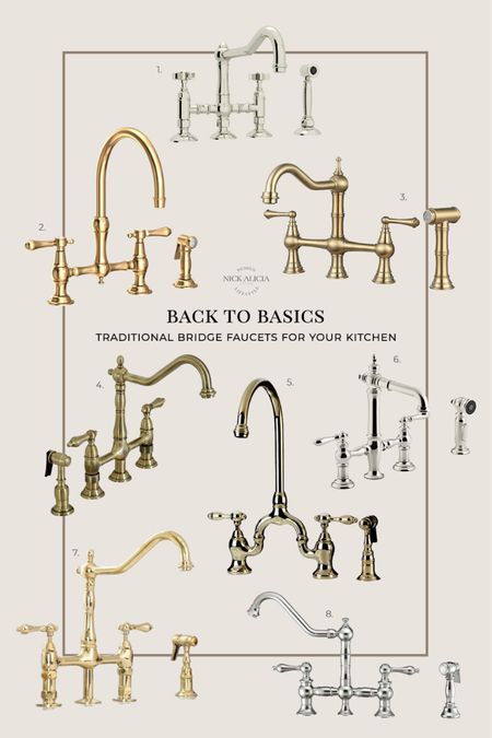 Traditional bridge faucets marry vintage aesthetics with modern convenience, adding a touch of charm to any kitchen. 

Bridge faucet, vintage faucet, kitchen faucet, brass faucet, gold faucet, polished nickel faucet



#LTKhome
