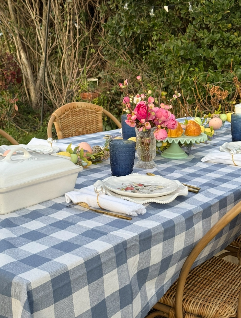 Now is the perfect time to plan the perfect Easter Tablescape! Candie Anderson shared her beautiful Easter table setting adorned with a blue and white gingham tablecloth, bunny plates, bunny cake lets, a jadeite cake stand and more! These classic Easter decor essentials are available at @wayfair #wayfair #wayfairpartner 

#LTKParties #LTKHome #LTKSeasonal