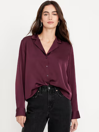 Satin Cropped Button-Down Shirt | Old Navy (US)