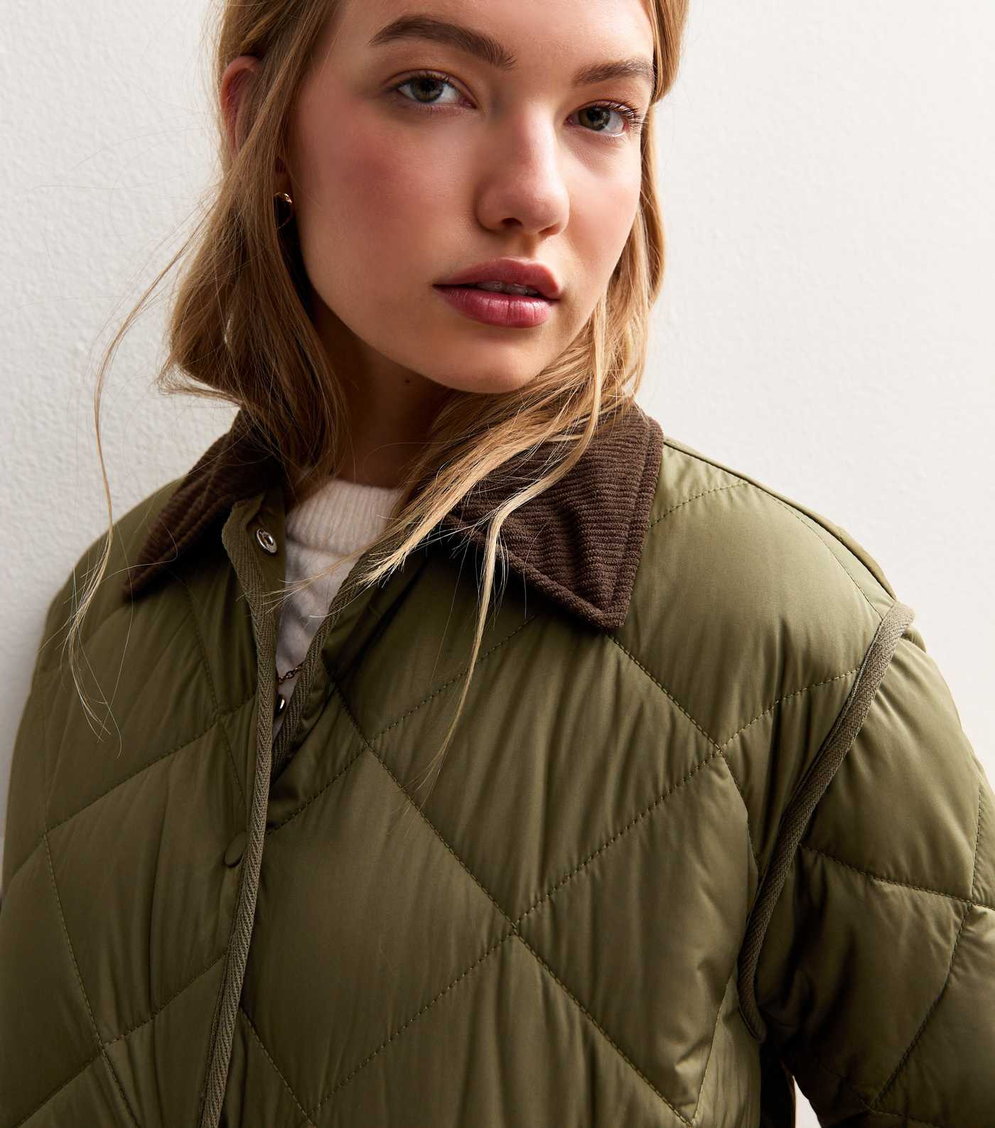 Khaki Corduroy Collar Quilted Jacket | New Look | New Look (UK)