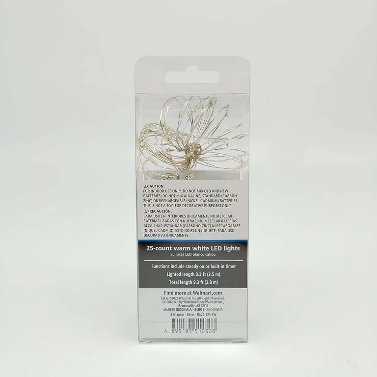 Mainstays 8.3ft Silver Wire Indoor LED Fairy String Lights with Battery Operated Automatic Timer ... | Walmart (US)