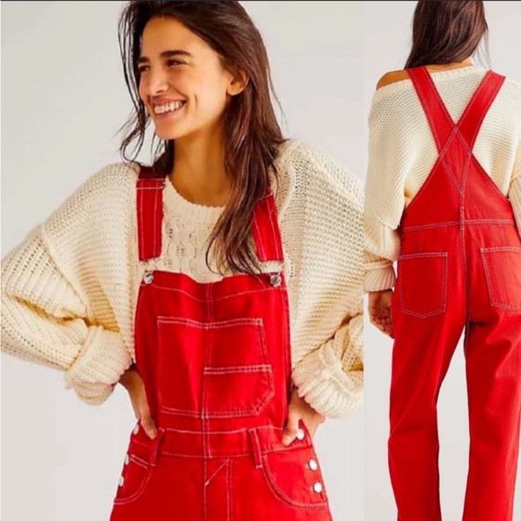 Free People Ziggy Denim Overalls - We the Free - Heart Eyes Red ❤️ | Poshmark
