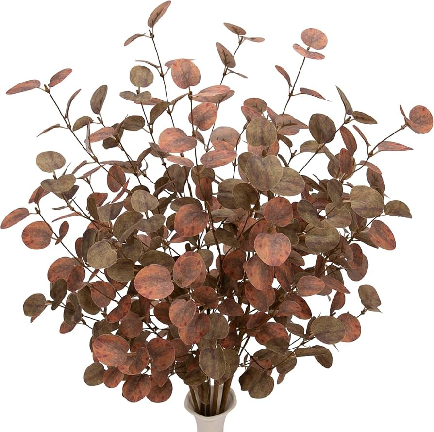 6 Pcs 27" Fall Eucalyptus Leaves Stems Faux Fall Floral Stems for Vase Silk Autumn Foliage Branches for Home Decorations Flower Arrangement Harvest Table Mixed Color | Amazon (US)