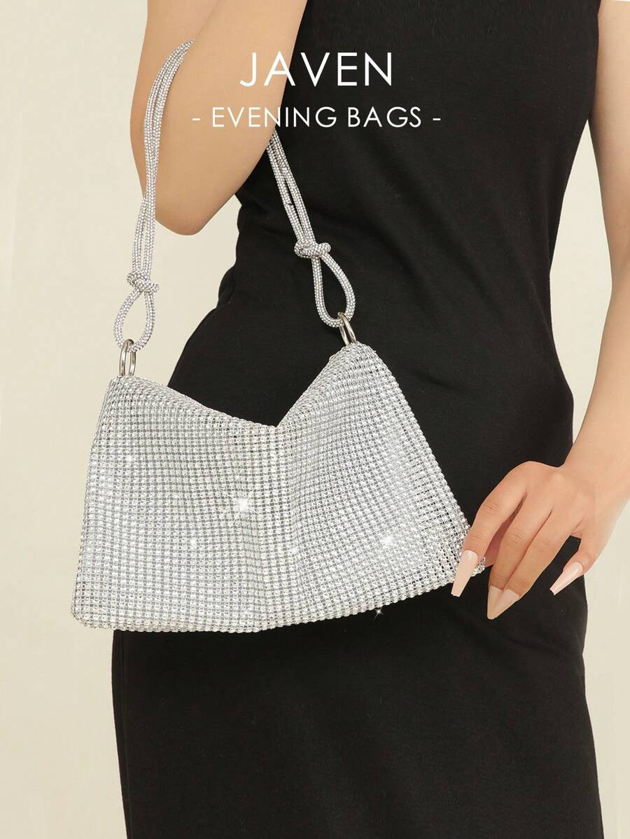 Sparkling Rhinestone Knot Decorated Clutch Bag With Chain Strap And Zipper Closure For Parties An... | SHEIN