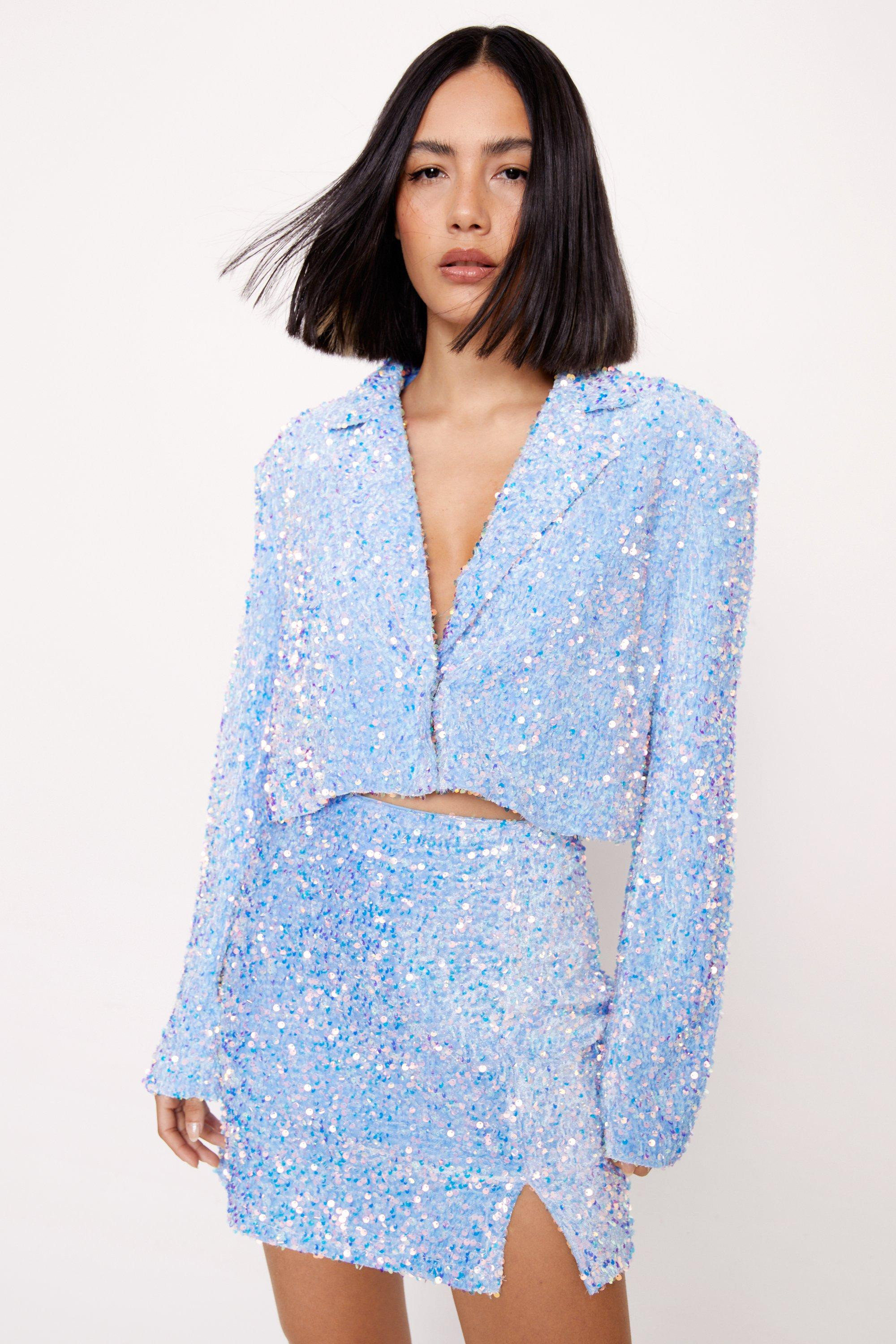 Premium Velvet Sequin Cropped Blazer | Nasty Gal US