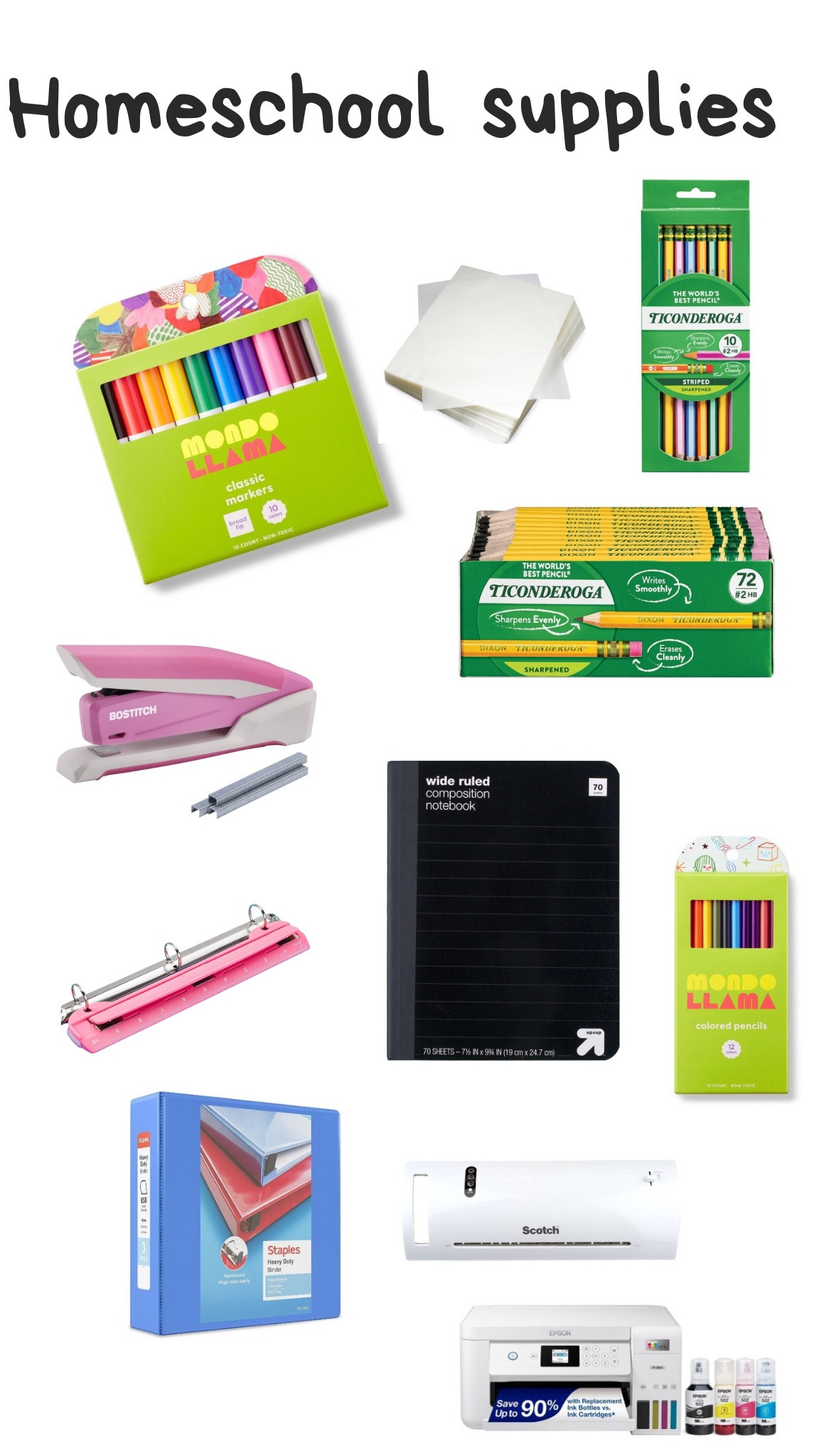 Our homeschool supplies 
Necessities 
Markers
Colored pencils
Golf pencils
Ticonderoga
Stapler 
Binder
Composition notebooks
Printer
Printer paper
3 hole punch
Laminator
Back to school
Must haves


#LTKKids #LTKFamily #LTKBacktoSchool