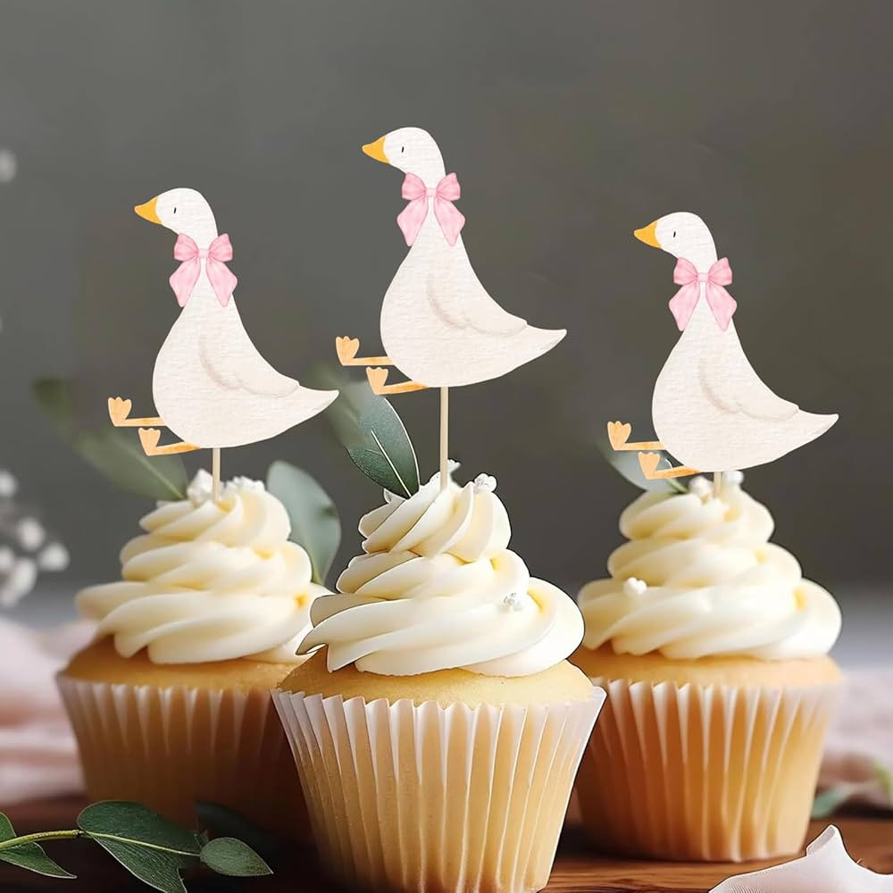 30 Pcs Silly Goose Cupcake Toppers Birthday White Goose Baby Shower Theme Decorations Party Suppl... | Amazon (US)