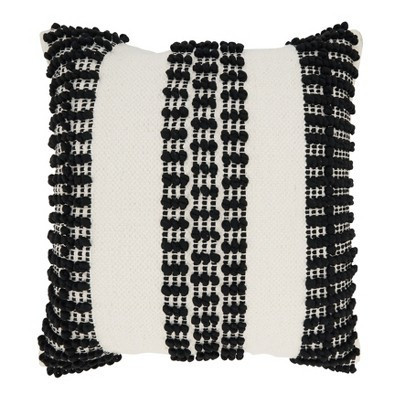 Saro Lifestyle Textured Stripe Woven Throw Pillow Cover, Black, 20"x20" | Target