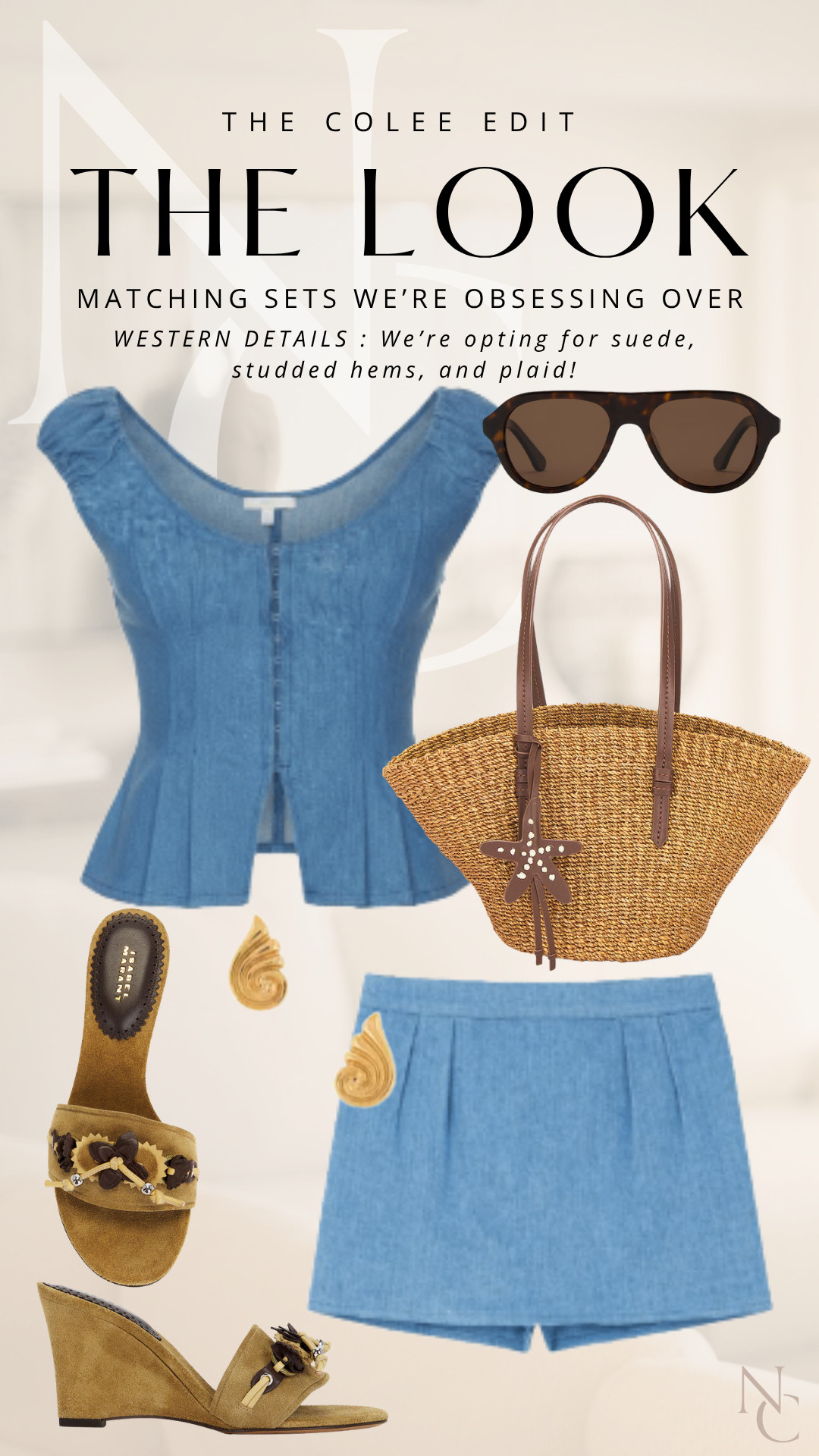Denim on denim, but make it feminine. A fitted peplum top + matching shorts with raffia, tortoise and embellished suede feels SO good for late summer. Easy, elevated and absolutely vacation-worthy. Everything linked here.

#LTKdayinmylife #LTKgrwm #LTKootd
