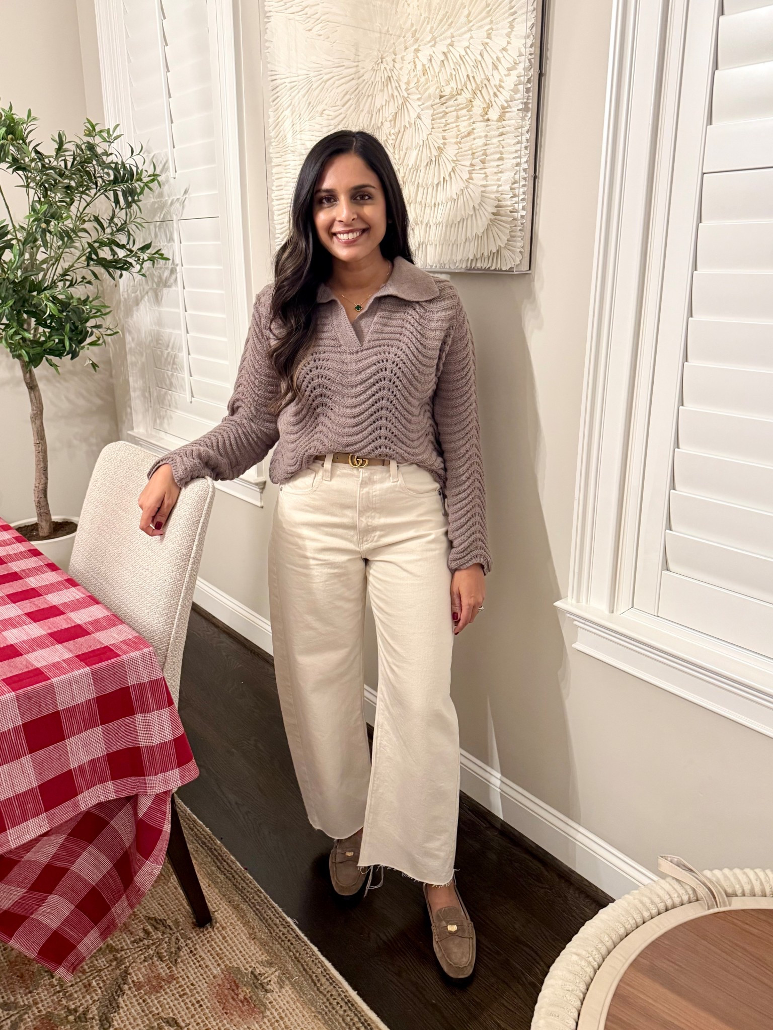 AG Barrel Jeans - Opal Stone - not a true white, more cream color. Size 26, cropped 
Veronica Beard Suede Penny Loafers
Sweater is from a local boutique  

OOTD, GRWM, petite style, neutral style, mom style

#LTKgrwm #LTKootd #LTKPetite