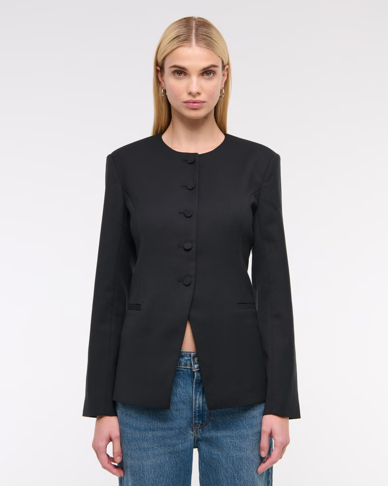 Women's Collarless Suiting Blazer | Women's Clearance | Abercrombie.com | Abercrombie & Fitch (US)