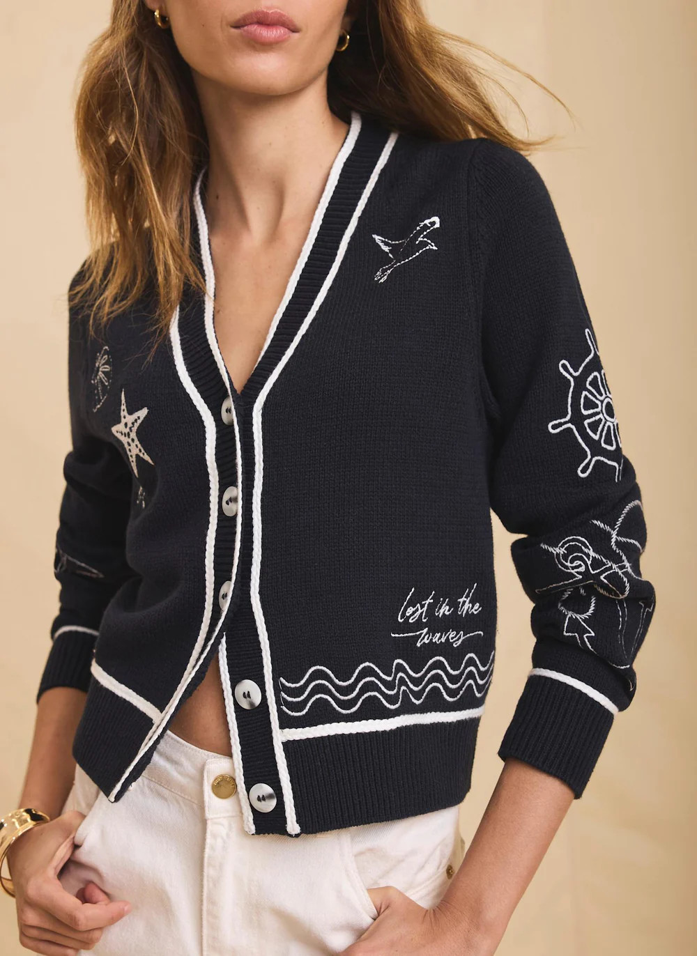 Navy Embroidered Marine Knit Cardigan | Mint Velvet