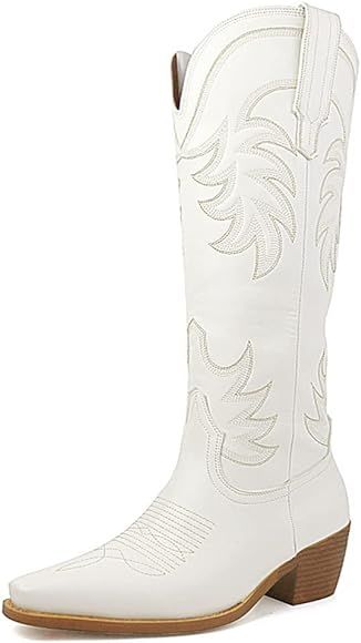 Erocalli Cowboy Boots for Women White Cowgirl Boots Snip Toe Western Boots Cowgirl Mid Calf Boots... | Amazon (US)