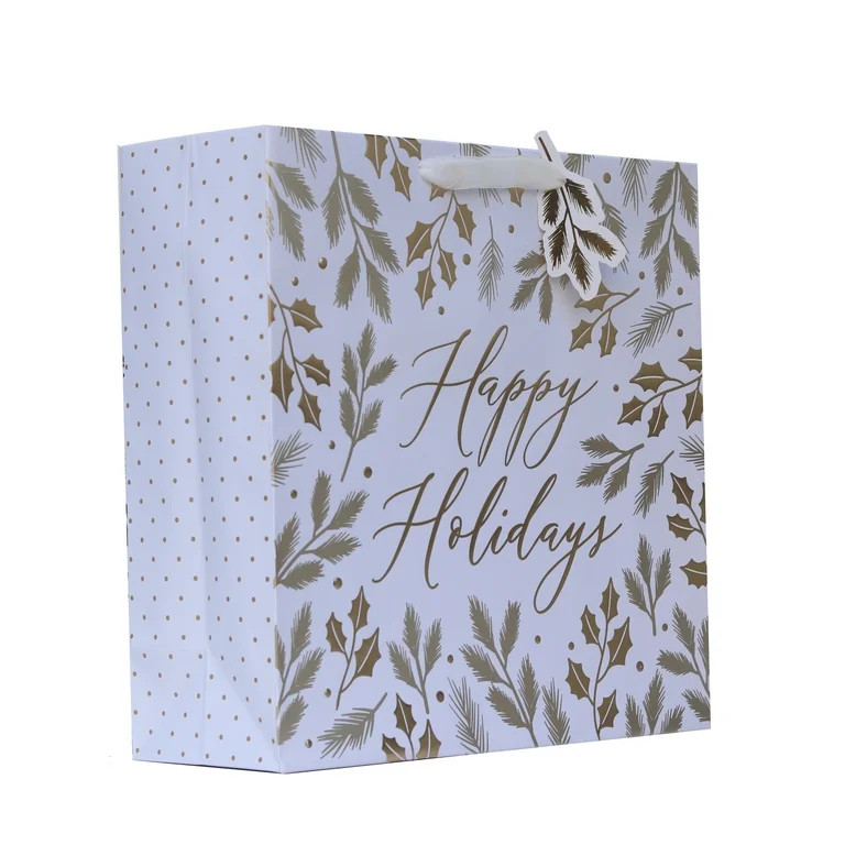 Large White and Gold Happy Holidays Christmas Paper Gift Bag, 12" x 4.5" x 12", by My Texas House | Walmart (US)