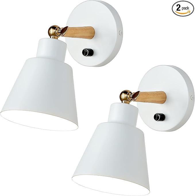 ClanKin White Wall Sconces Lighting Fixture Set of 2, Angle Adjustable Wall Mounted Bedside Lamp ... | Amazon (US)