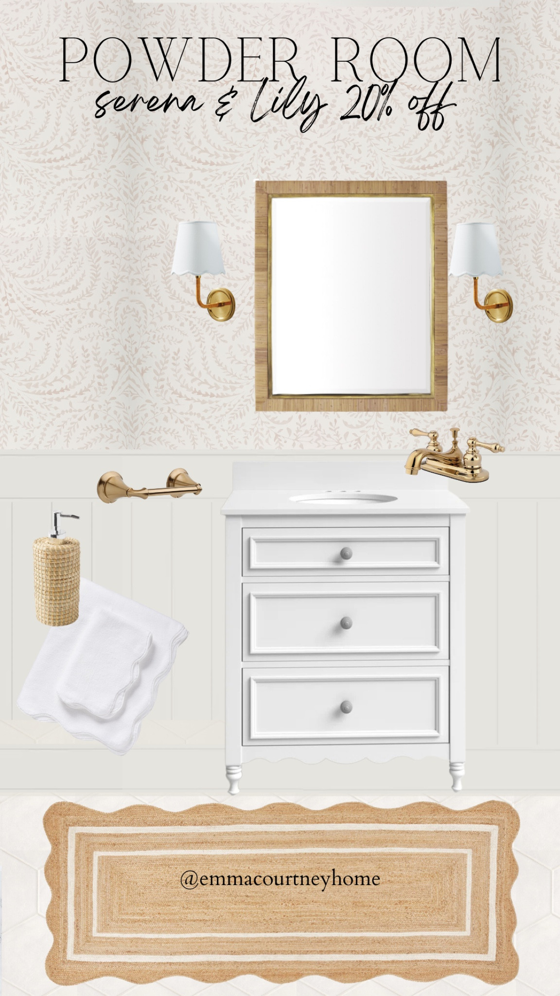 Serena and Lily 20% off sale with code SPRING. Powder room design mood board decor. Scalloped. Rattan. Wallpaper  

#LTKstyletip #LTKsalealert #LTKhome