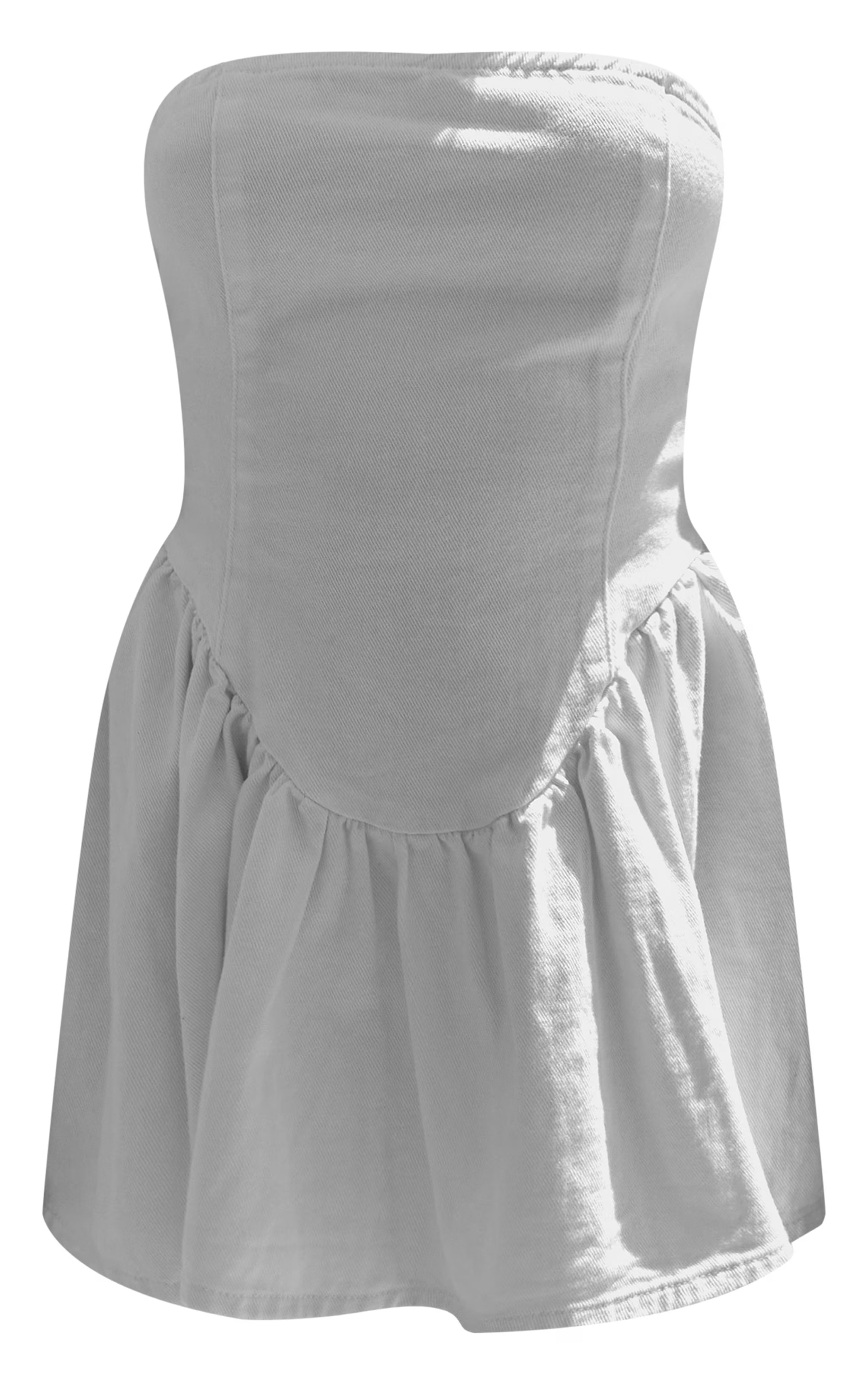 White Lace Up Corset Style Back Denim Puffball Dress | PrettyLittleThing US